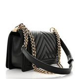 Bolsa Chanel Caviar Chevron Quilted Medium Boy Flap Preto