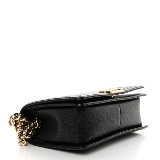 Bolsa Chanel Caviar Chevron Quilted Medium Boy Flap Preto