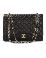 Bolsa Chanel de Lâmina de Borrego XL Maxi Dobro Flap Preto