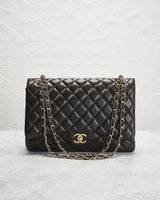 Bolsa Chanel de Lâmina de Borrego XL Maxi Dobro Flap Preto