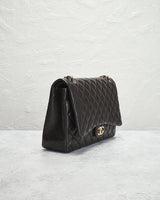 Bolsa Chanel de Lâmina de Borrego XL Maxi Dobro Flap Preto