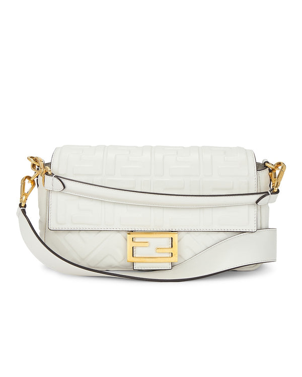 Bolsa de Ombro Fendi Zucca Mama Baguette Branca