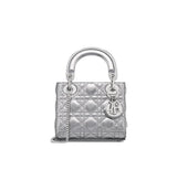 Bolsa Lady Dior Míni Couro Prateado