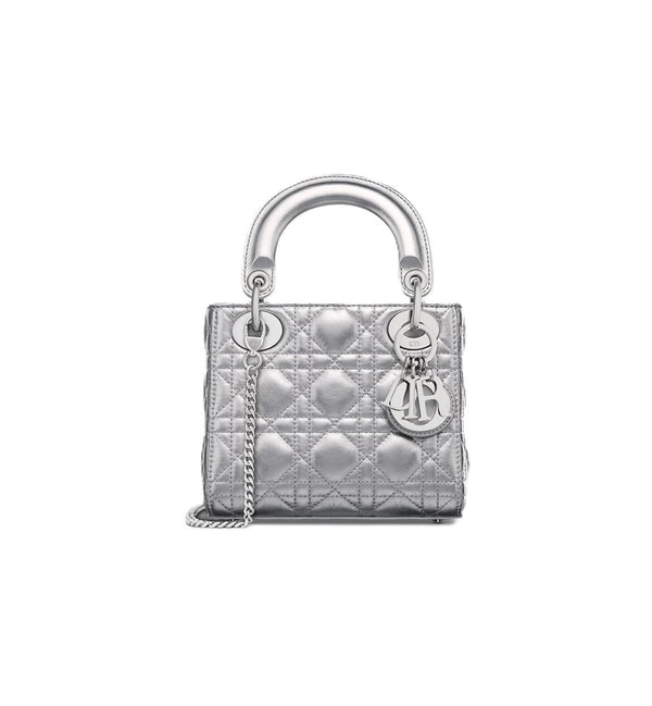 Bolsa Lady Dior Míni Couro Prateado