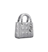Bolsa Lady Dior Míni Couro Prateado