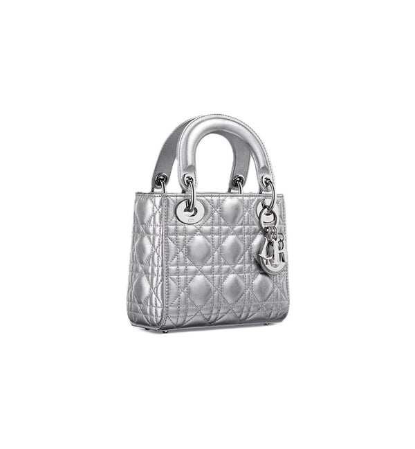 Bolsa Lady Dior Míni Couro Prateado