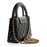 CHANEL Shiny Aged Calfskin Quilted Nano Kelly Shopper Preto